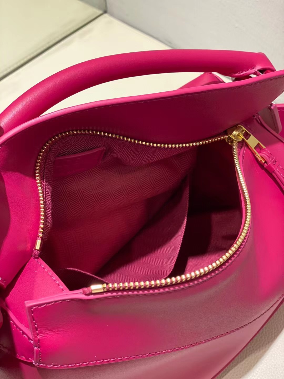 Loewe Small Puzzle Bag in Satin Calfskin Rose Red